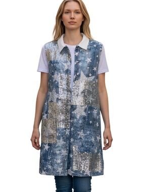 Origami Medium Sequin Star Denim and Lace Long Tunic